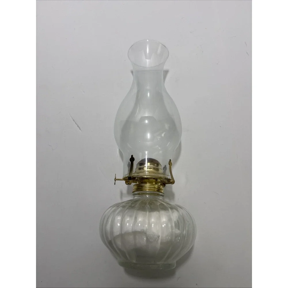 Lamplight Farms Hurricane Gold Oil Lamp Rib Clear Glass Bowl No Wick Made In USA